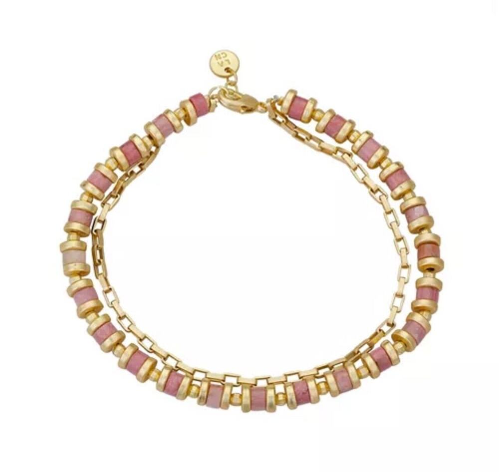 Unwritten Rhodochrosite Bracelet 14K Gold Plated Disc Style Trendy Chic NEW